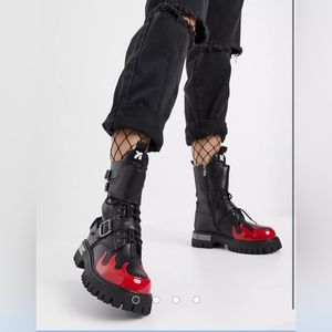 Koi Footwear Fornax vegan chunky ankle boots with metal plating in red